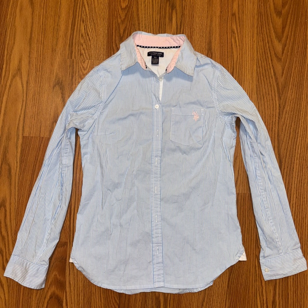 US Polo Assn Women Blue Striped Shirt